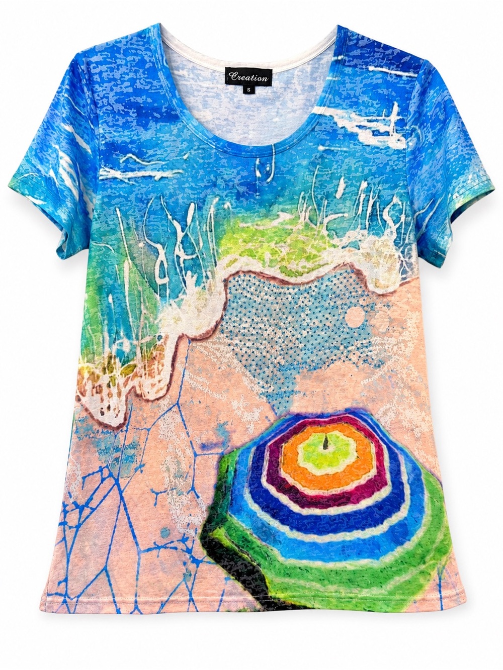 Creation Women’s Abstract Art Rhinestone T-Shirt Size Small